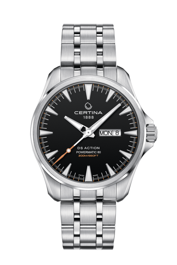 DS Action Day-Date Automatic Black 316L stainless steel: SwissWatch |  Certina